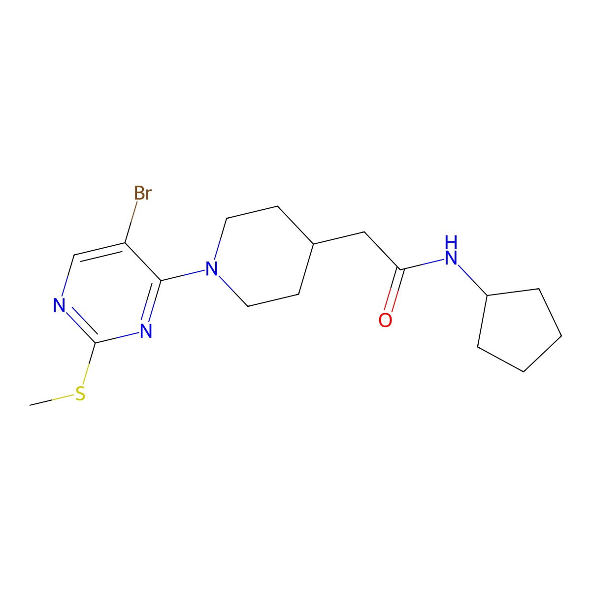 2-{1-[5-bromo-2-(methylsulfanyl)pyrimidin-4-yl]piperidin-4-yl}-N-cyclopentylacetamide molecular structure, CAS 3054591-08-8