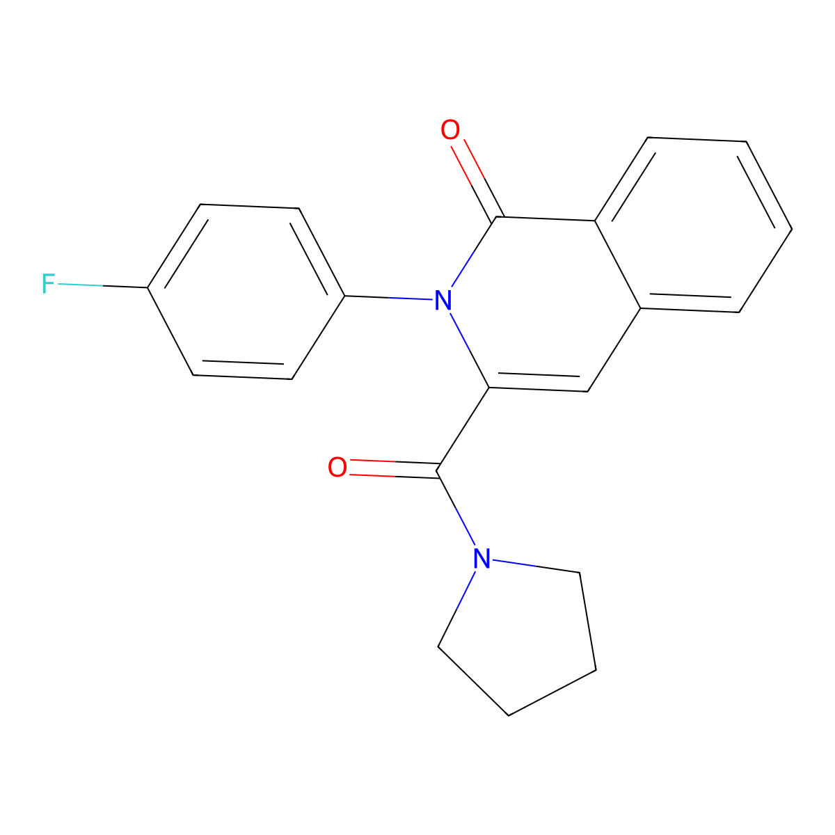 2-(4-Fluorophenyl)-3-(pyrrolidine-1-carbonyl)-1,2-dihydroisoquinolin-1-one molecular structure, CAS 3054591-09-9