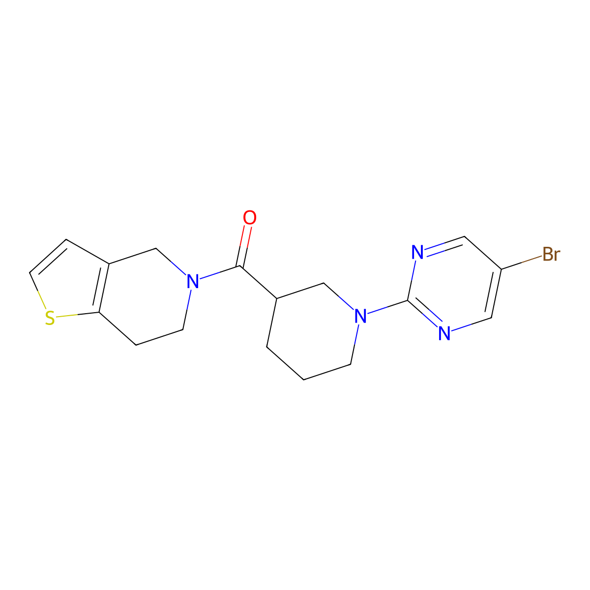 5-bromo-2-(3-{4H,5H,6H,7H-thieno[3,2-c]pyridine-5-carbonyl}piperidin-1-yl)pyrimidine molecular structure, CAS 3054591-12-4