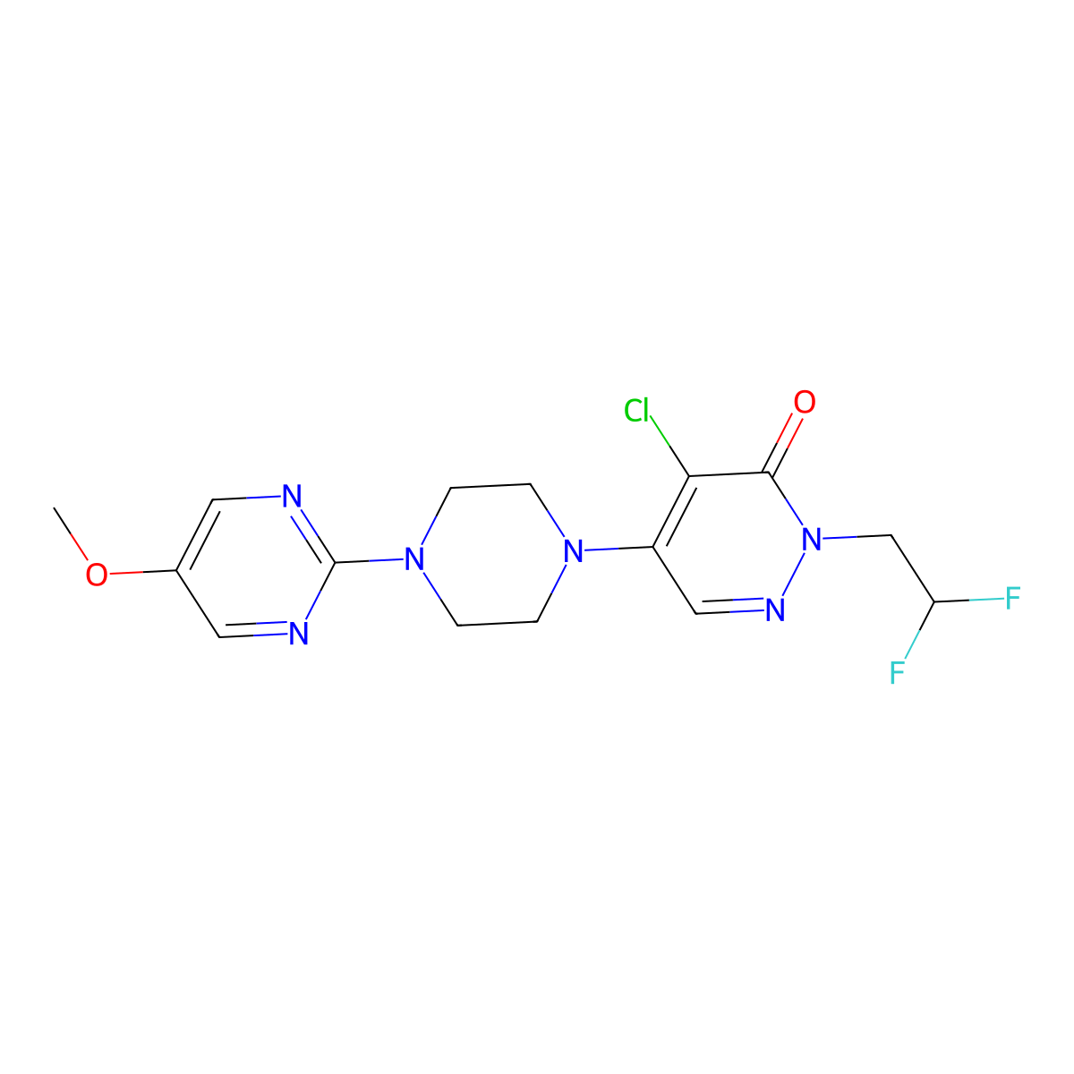 3-{4-[5-Chloro-1-(2,2-difluoroethyl)-6-oxo-1,6-dihydropyridazin-4-yl]piperazin-1-yl}pyridine-4-carbonitrile molecular structure, CAS 3054591-13-5