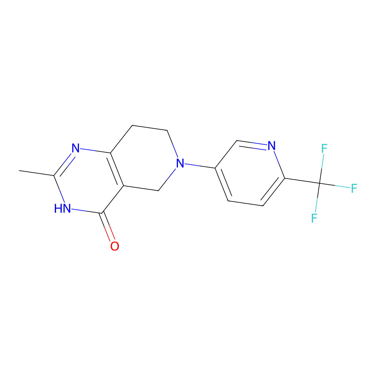 2-methyl-6-[6-(trifluoromethyl)pyridin-3-yl]-3H,4H,5H,6H,7H,8H-pyrido[4,3-d]pyrimidin-4-one molecular structure, CAS 3054591-14-6