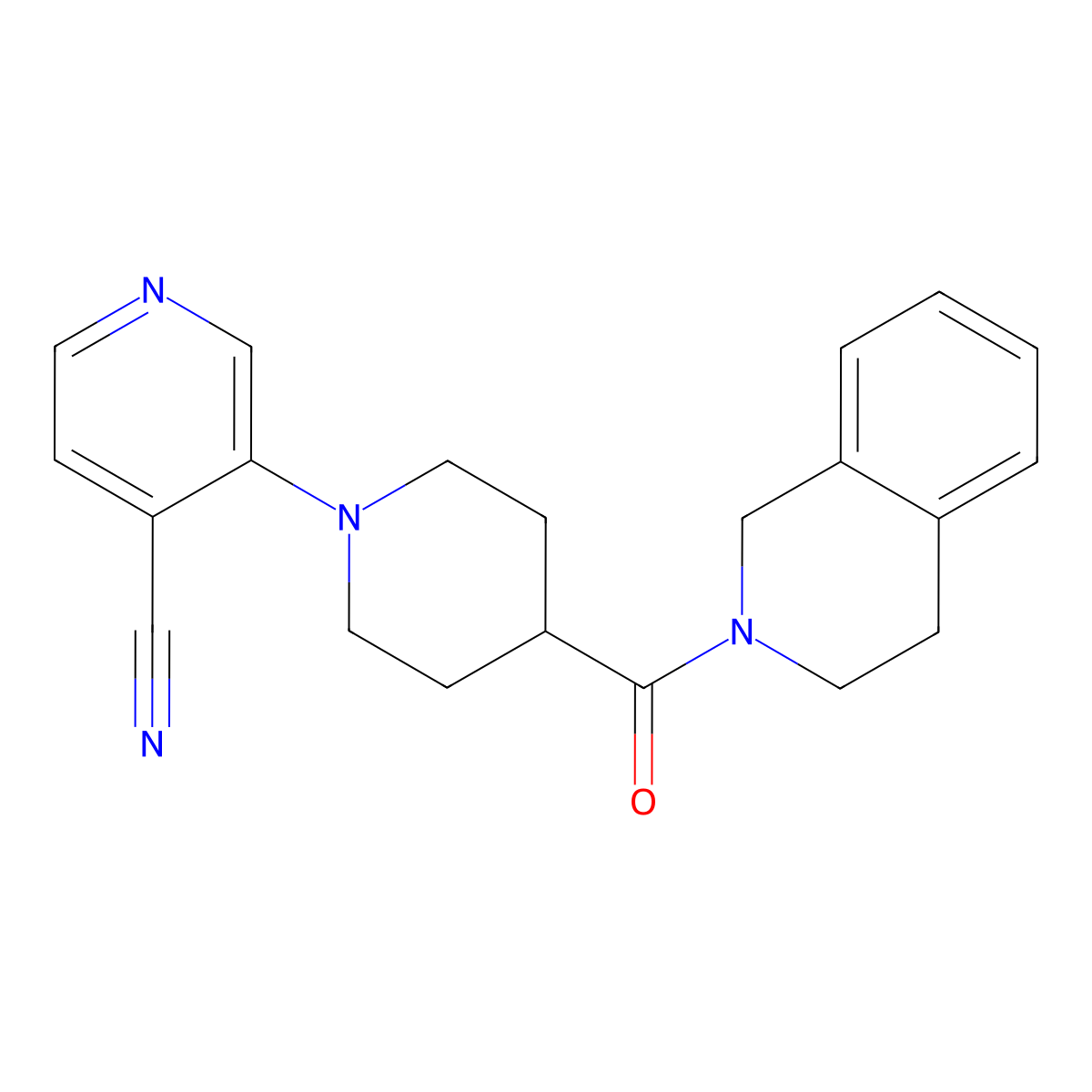 3-[4-(1,2,3,4-Tetrahydroisoquinoline-2-carbonyl)piperidin-1-yl]pyridine-4-carbonitrile molecular structure, CAS 3054591-22-6