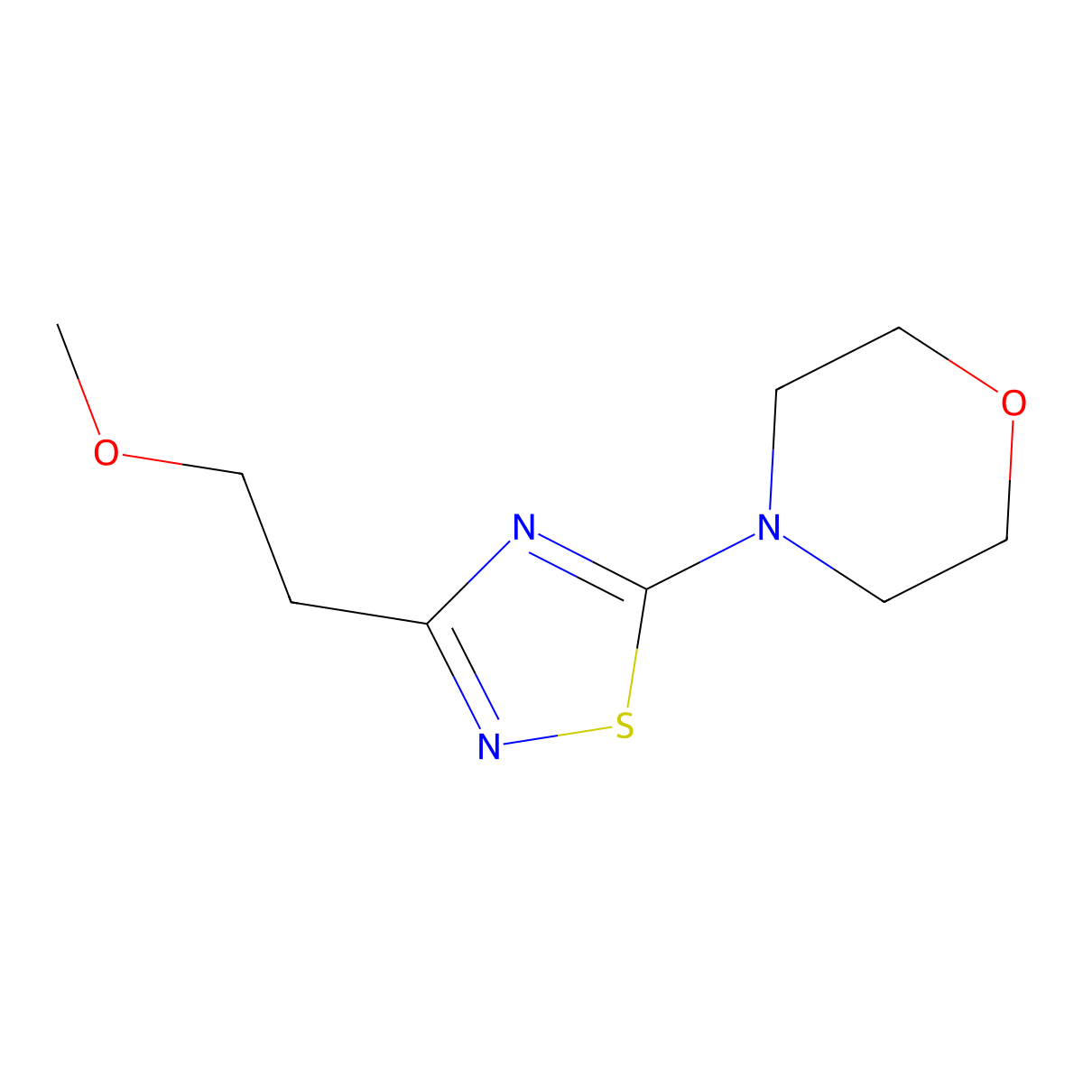 4-[3-(2-Methoxyethyl)-1,2,4-thiadiazol-5-yl]morpholine molecular structure, CAS 3054591-30-6