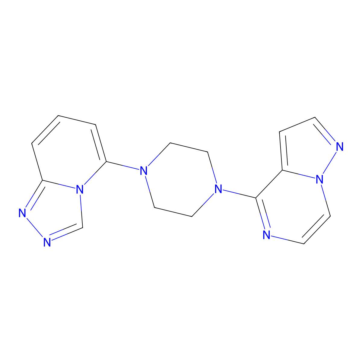 1-{Pyrazolo[1,5-a]pyrazin-4-yl}-4-{[1,2,4]triazolo[4,3-a]pyridin-5-yl}piperazine molecular structure, CAS 3054591-31-7