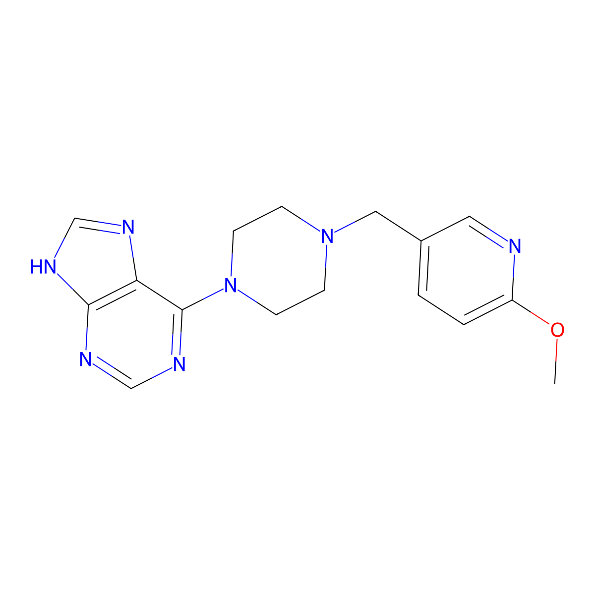 6-{4-[(6-methoxypyridin-3-yl)methyl]piperazin-1-yl}-9H-purine molecular structure, CAS 3054591-37-3