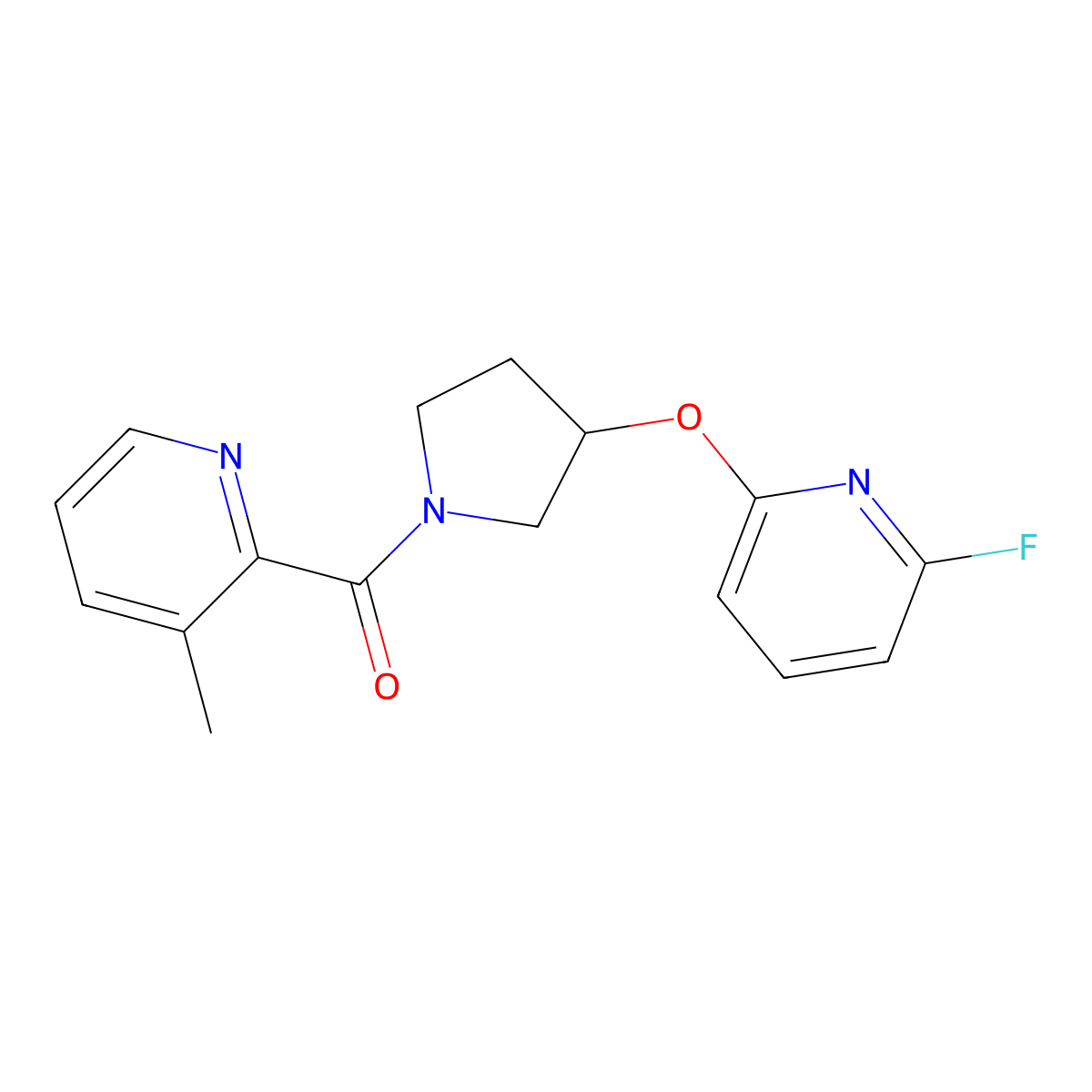 2-{3-[(6-Fluoropyridin-2-yl)oxy]pyrrolidine-1-carbonyl}-3-methylpyridine molecular structure, CAS 3054591-39-5