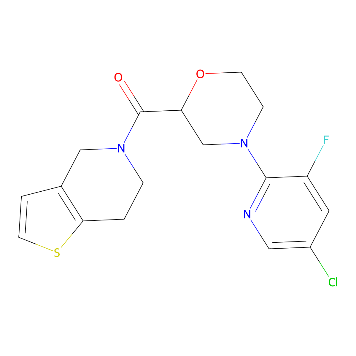 4-(5-chloro-3-fluoropyridin-2-yl)-2-{4H,5H,6H,7H-thieno[3,2-c]pyridine-5-carbonyl}morpholine molecular structure, CAS 3054591-43-1