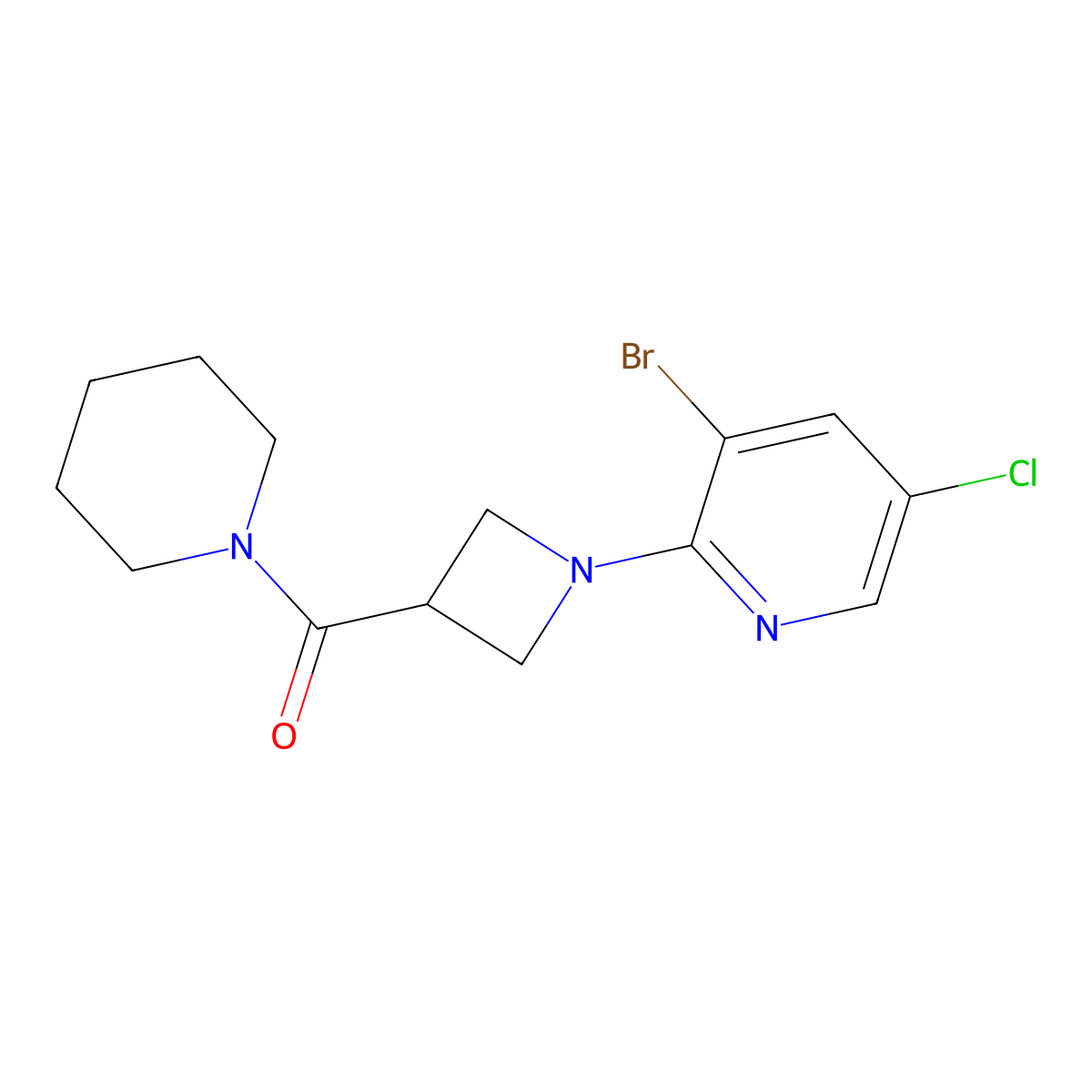 3-Bromo-5-chloro-2-[3-(piperidine-1-carbonyl)azetidin-1-yl]pyridine molecular structure, CAS 3054591-45-3