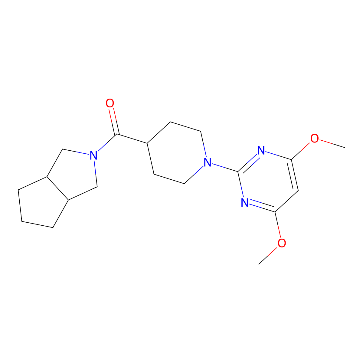 4,6-Dimethoxy-2-(4-{octahydrocyclopenta[c]pyrrole-2-carbonyl}piperidin-1-yl)pyrimidine molecular structure, CAS 3054591-49-7