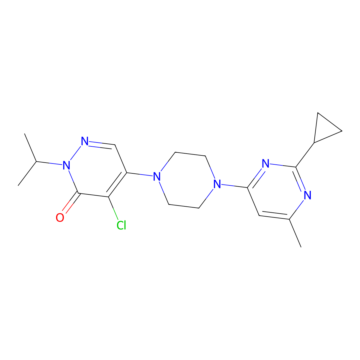 4-Chloro-5-[4-(2-cyclopropyl-6-methylpyrimidin-4-yl)piperazin-1-yl]-2-(propan-2-yl)-2,3-dihydropyridazin-3-one molecular structure, CAS 3054591-50-0