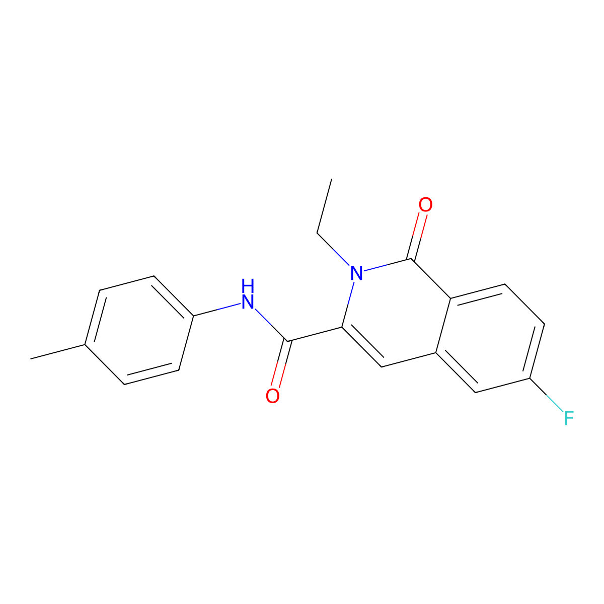 2-ethyl-6-fluoro-N-(4-methylphenyl)-1-oxo-1,2-dihydroisoquinoline-3-carboxamide molecular structure, CAS 3054591-54-4