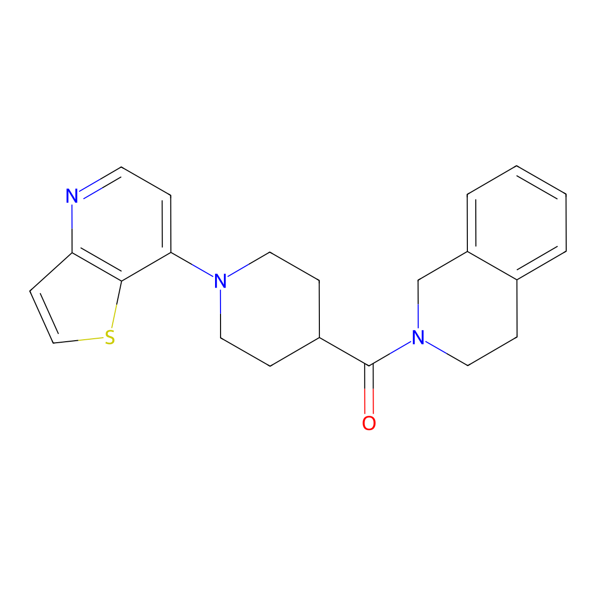 2-(1-{Thieno[3,2-b]pyridin-7-yl}piperidine-4-carbonyl)-1,2,3,4-tetrahydroisoquinoline molecular structure, CAS 3054591-55-5