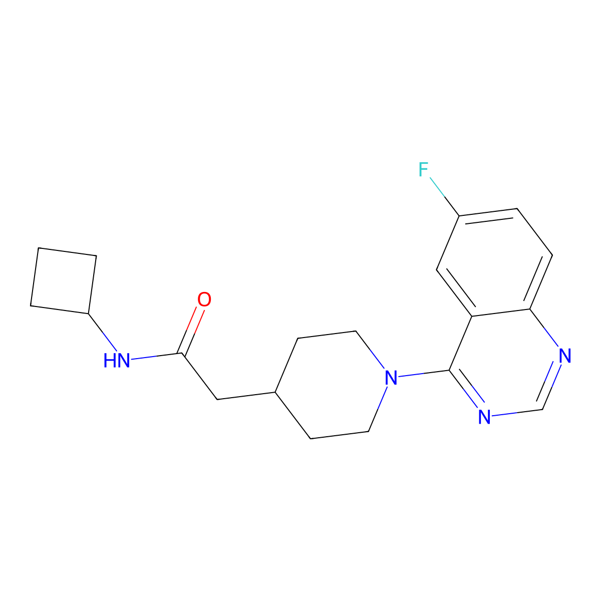 N-cyclobutyl-2-[1-(6-fluoroquinazolin-4-yl)piperidin-4-yl]acetamide molecular structure, CAS 3054591-58-8