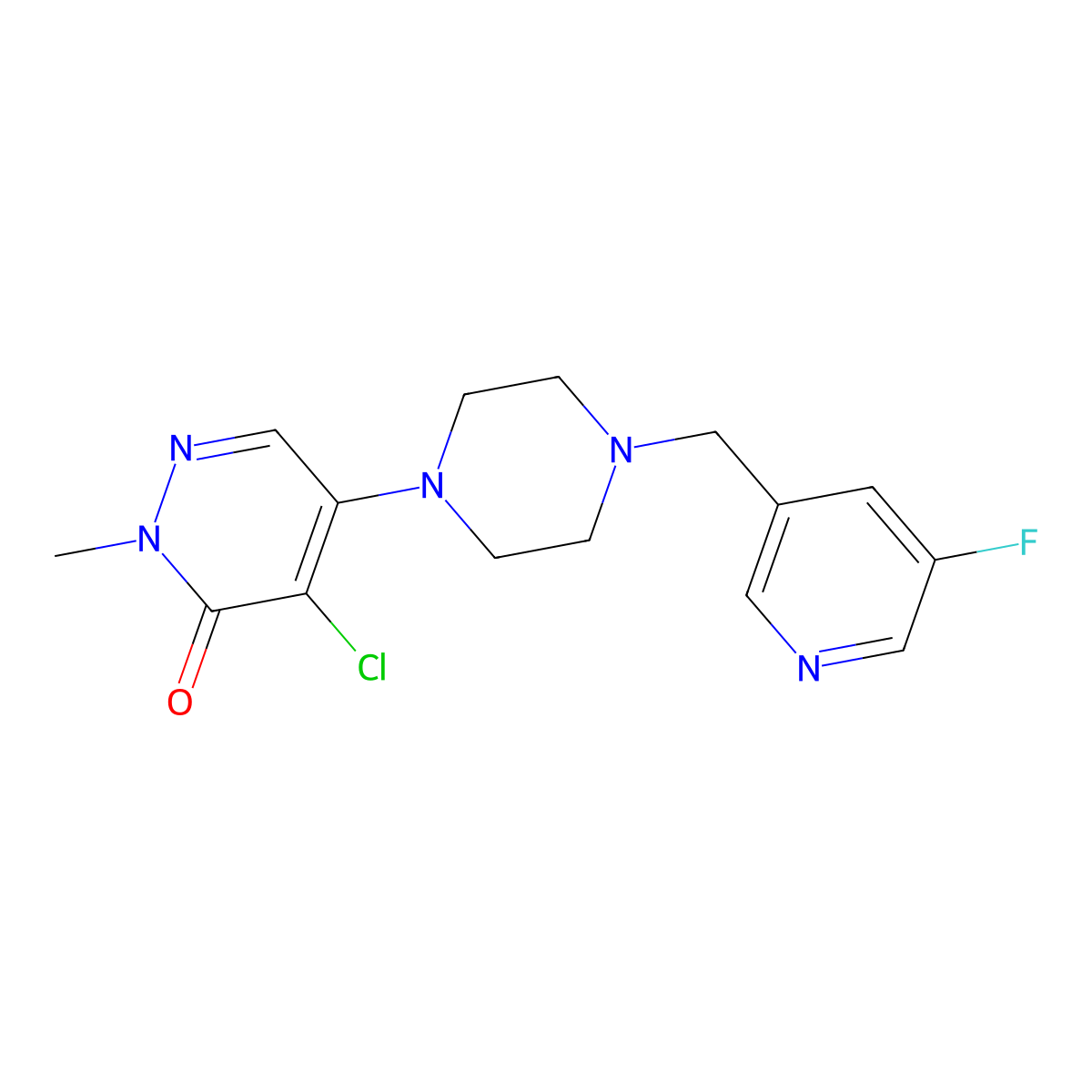 4-Chloro-5-[4-[(5-fluoro-3-pyridinyl)methyl]piperazin-1-yl]-2-methylpyridazin-3-one molecular structure, CAS 3054591-59-9