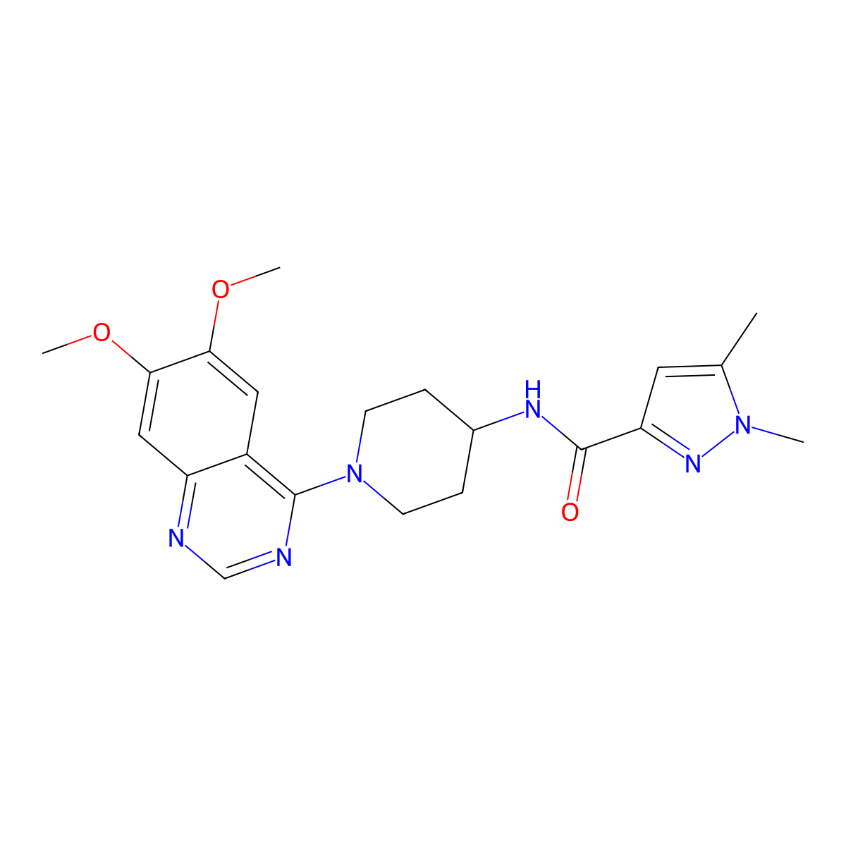 N-[1-(6,7-dimethoxyquinazolin-4-yl)piperidin-4-yl]-1,5-dimethyl-1H-pyrazole-3-carboxamide molecular structure, CAS 3054591-67-9