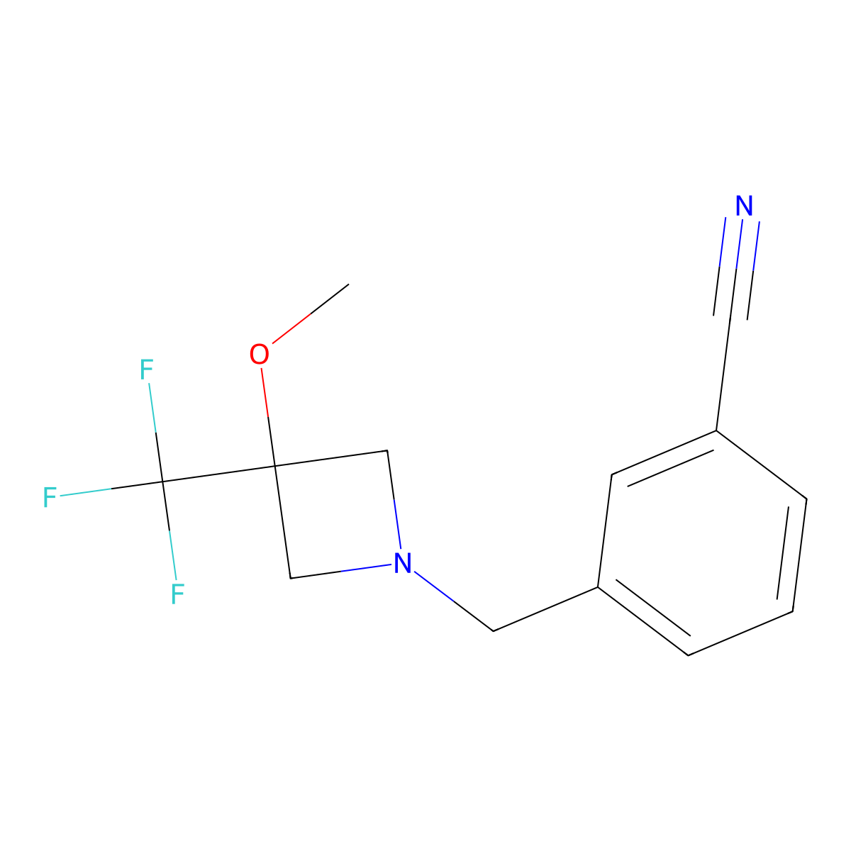 3-{[3-Methoxy-3-(trifluoromethyl)azetidin-1-yl]methyl}benzonitrile molecular structure, CAS 3054591-71-5