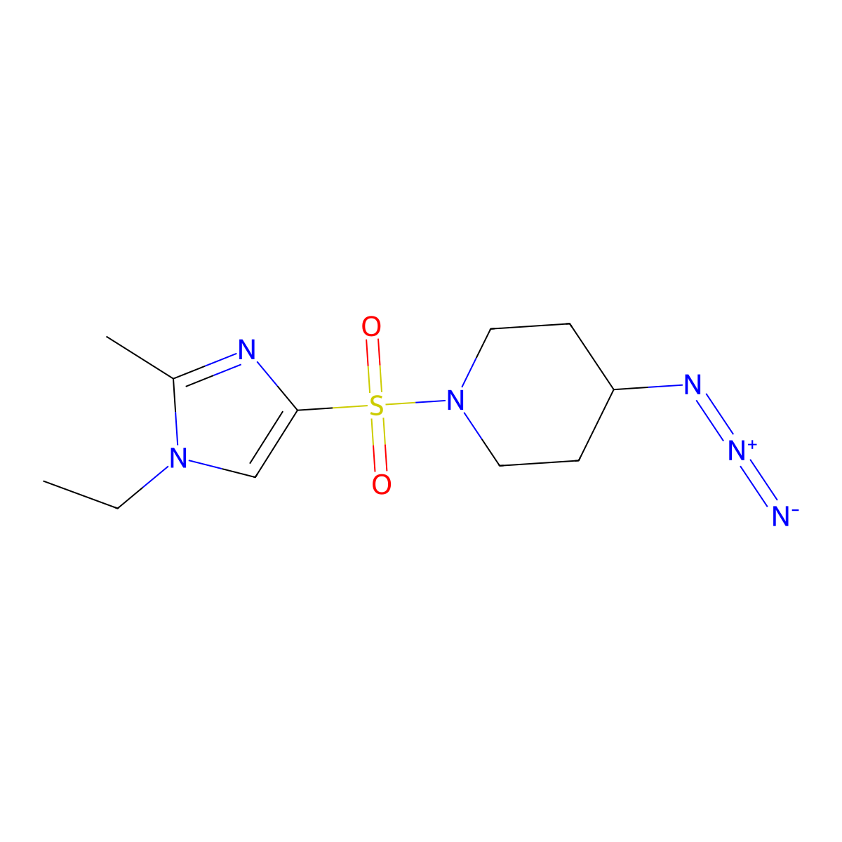 4-azido-1-[(1-ethyl-2-methyl-1H-imidazol-4-yl)sulfonyl]piperidine molecular structure, CAS 3054591-72-6