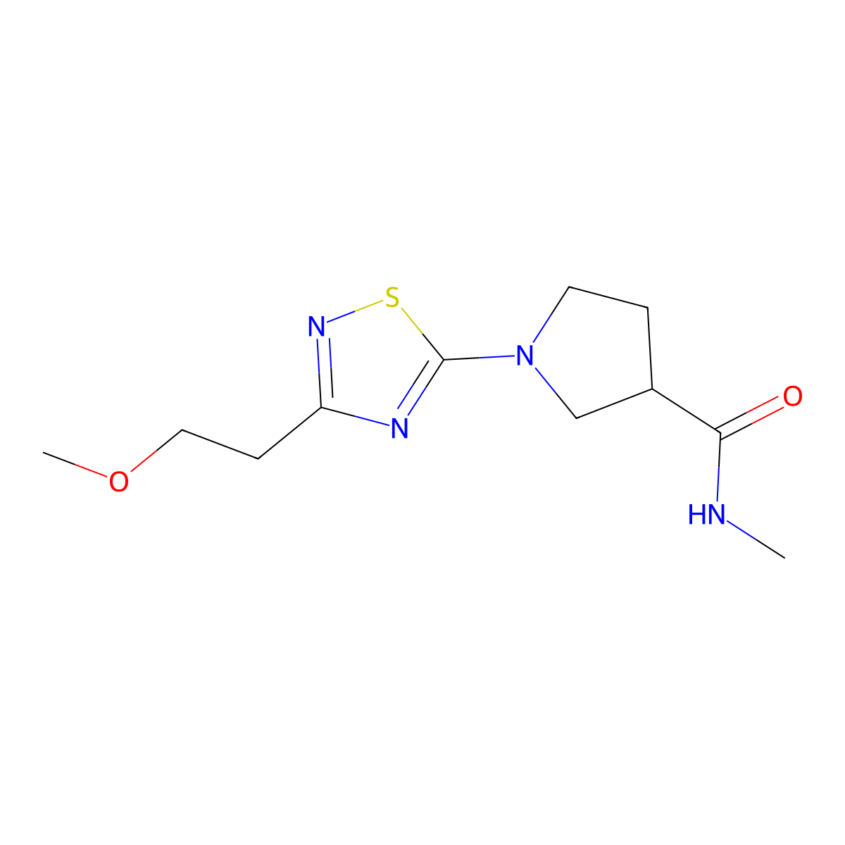 1-[3-(2-methoxyethyl)-1,2,4-thiadiazol-5-yl]-N-methylpyrrolidine-3-carboxamide molecular structure, CAS 3054591-74-8