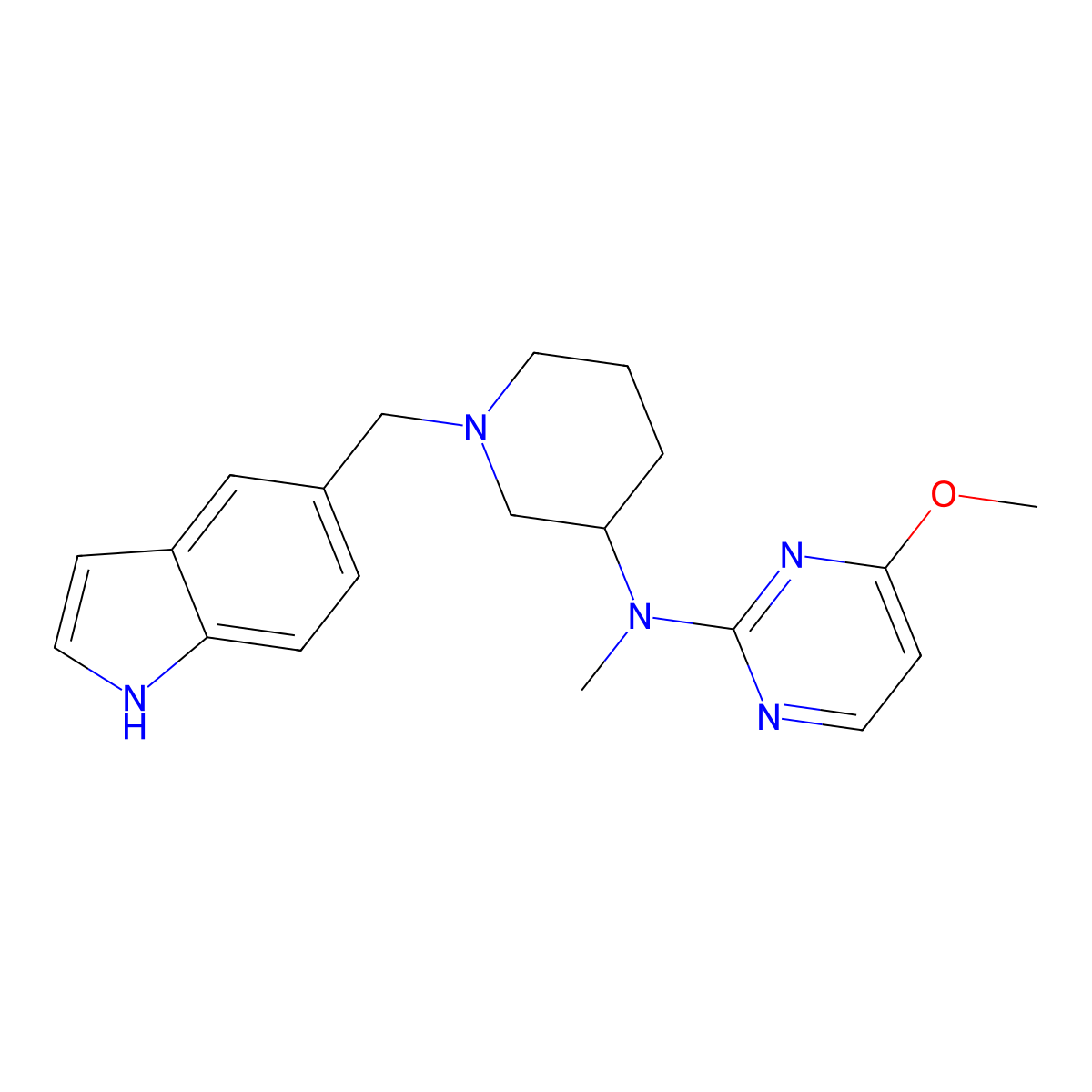 N-{1-[(1H-indol-5-yl)methyl]piperidin-3-yl}-4-methoxy-N-methylpyrimidin-2-amine molecular structure, CAS 3054591-76-0