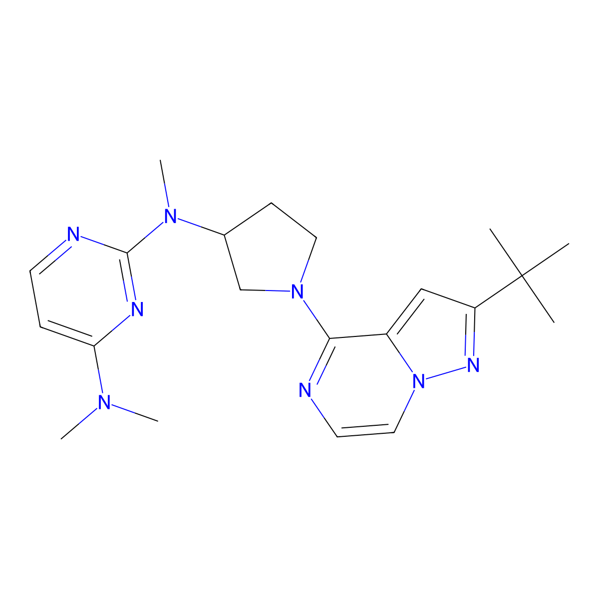 N2-(1-{2-tert-butylpyrazolo[1,5-a]pyrazin-4-yl}pyrrolidin-3-yl)-N2,N4,N4-trimethylpyrimidine-2,4-diamine molecular structure, CAS 3054591-77-1