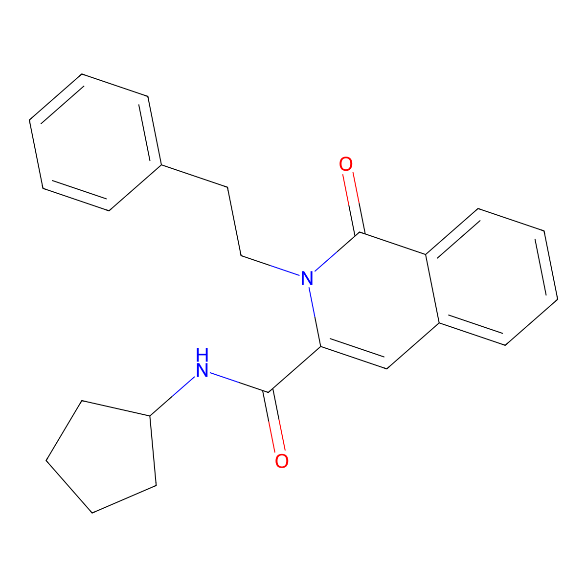 N-cyclopentyl-1-oxo-2-(2-phenylethyl)-1,2-dihydroisoquinoline-3-carboxamide molecular structure, CAS 3054591-83-9