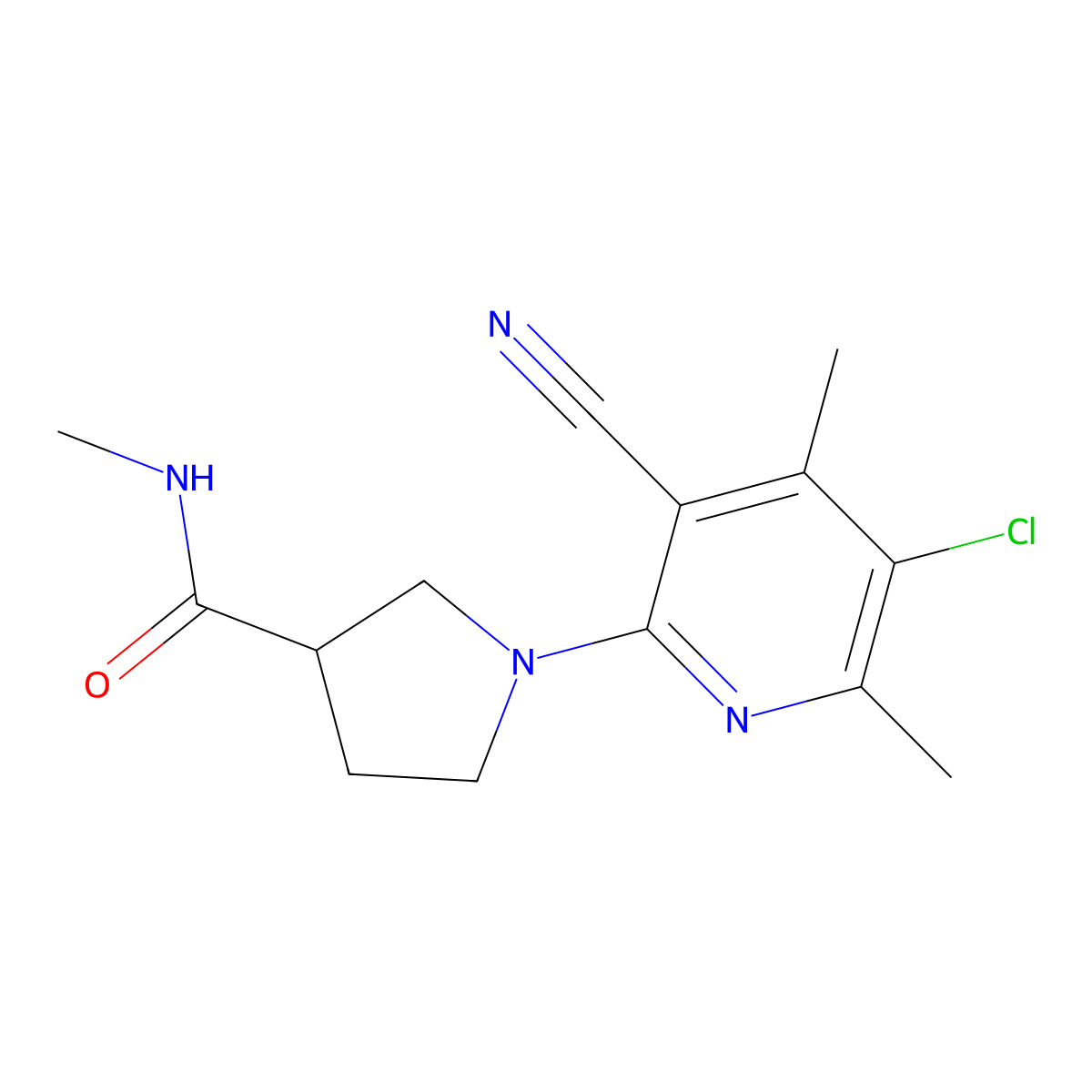 1-(5-chloro-3-cyano-4,6-dimethylpyridin-2-yl)-N-methylpyrrolidine-3-carboxamide molecular structure, CAS 3054591-86-2