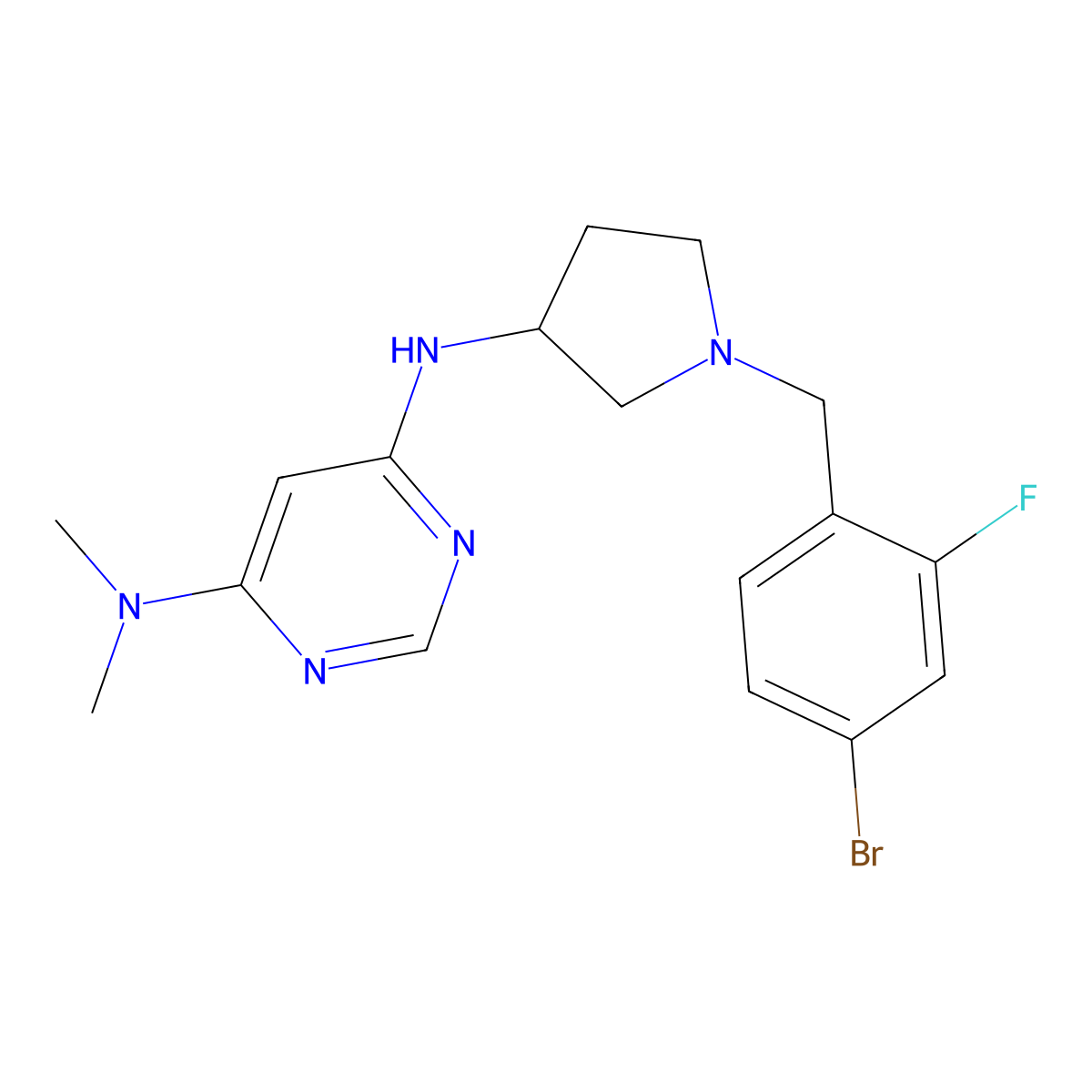 N6-{1-[(4-bromo-2-fluorophenyl)methyl]pyrrolidin-3-yl}-N4,N4-dimethylpyrimidine-4,6-diamine molecular structure, CAS 3054591-87-3