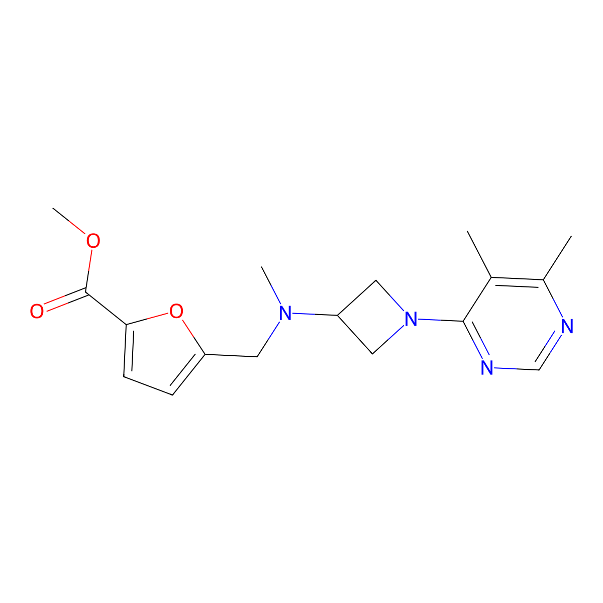 Methyl 5-({[1-(5,6-dimethylpyrimidin-4-yl)azetidin-3-yl](methyl)amino}methyl)furan-2-carboxylate molecular structure, CAS 3054591-89-5