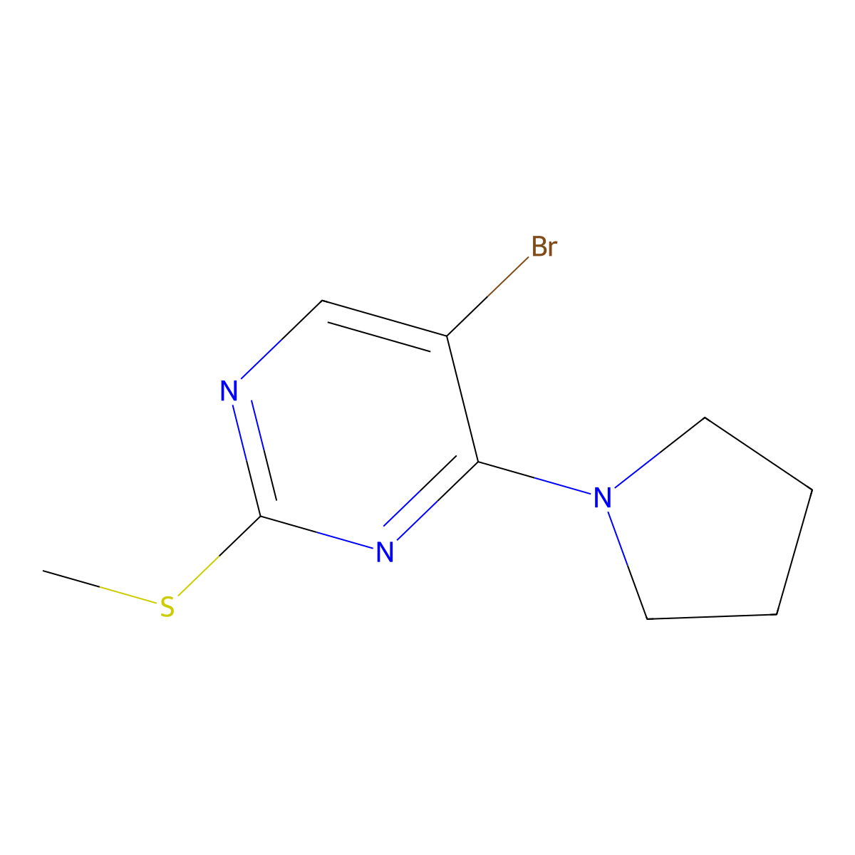 5-Bromo-2-(methylsulfanyl)-4-(pyrrolidin-1-yl)pyrimidine molecular structure, CAS 3054591-94-2