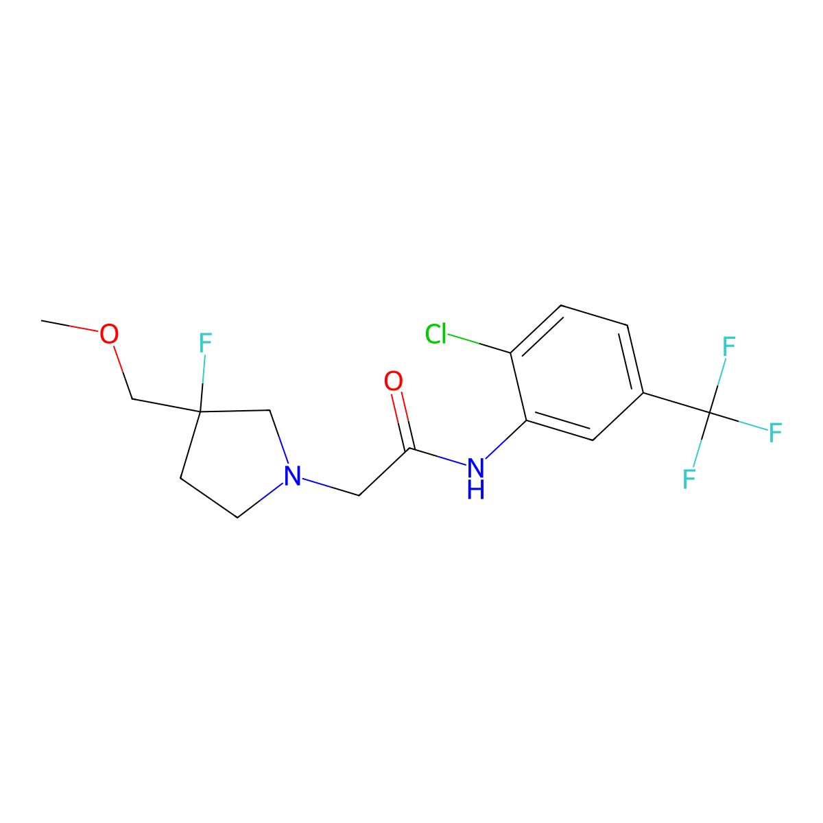N-[2-chloro-5-(trifluoromethyl)phenyl]-2-[3-fluoro-3-(methoxymethyl)pyrrolidin-1-yl]acetamide molecular structure, CAS 3054591-97-5