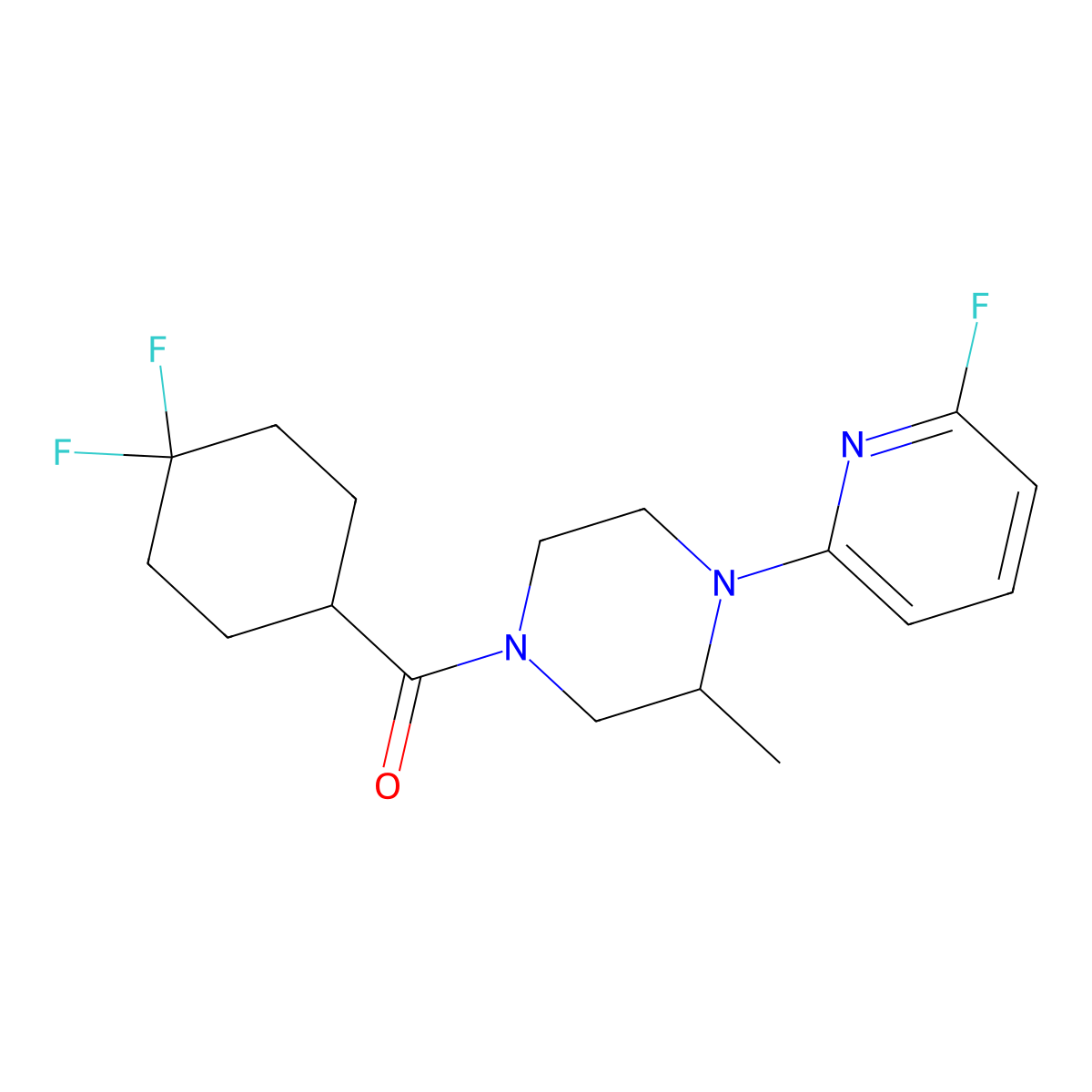 (4,4-Difluorocyclohexyl)-[4-(6-fluoropyridin-2-yl)-3-methylpiperazin-1-yl]methanone molecular structure, CAS 3054591-98-6