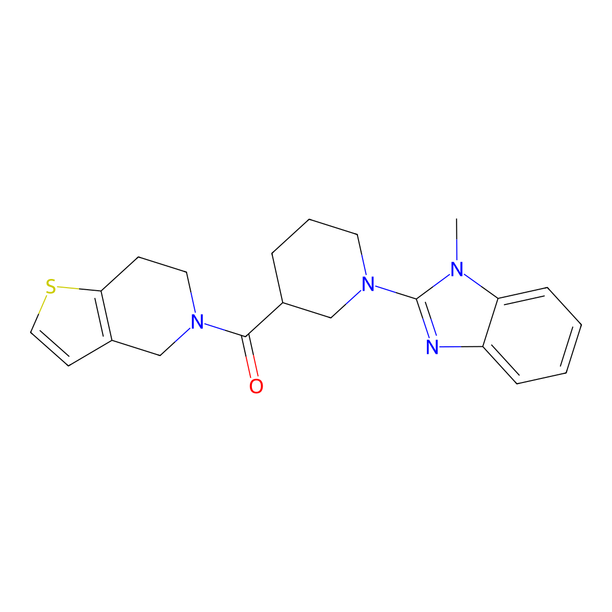 1-methyl-2-(3-{4H,5H,6H,7H-thieno[3,2-c]pyridine-5-carbonyl}piperidin-1-yl)-1H-1,3-benzodiazole molecular structure, CAS 3054592-02-5