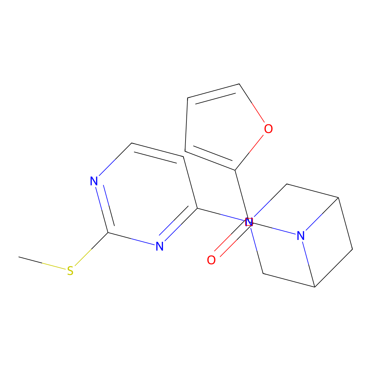 6-(Furan-2-carbonyl)-3-[2-(methylsulfanyl)pyrimidin-4-yl]-3,6-diazabicyclo[3.1.1]heptane molecular structure, CAS 3054592-07-0