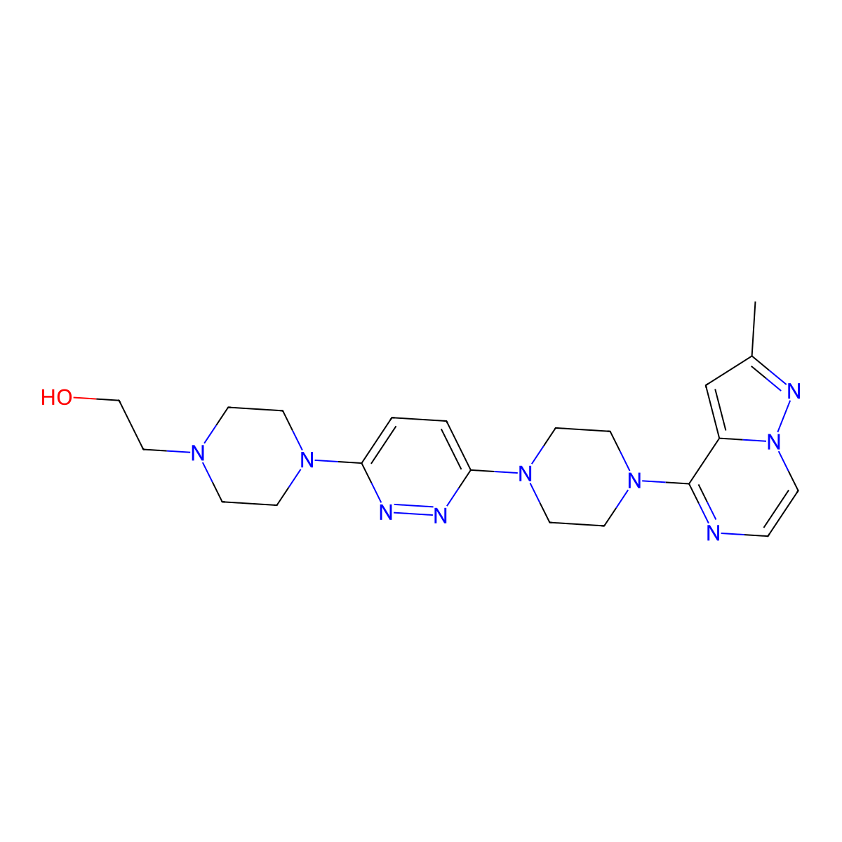 2-{4-[6-(4-{2-Methylpyrazolo[1,5-a]pyrazin-4-yl}piperazin-1-yl)pyridazin-3-yl]piperazin-1-yl}ethan-1-ol molecular structure, CAS 3054592-08-1