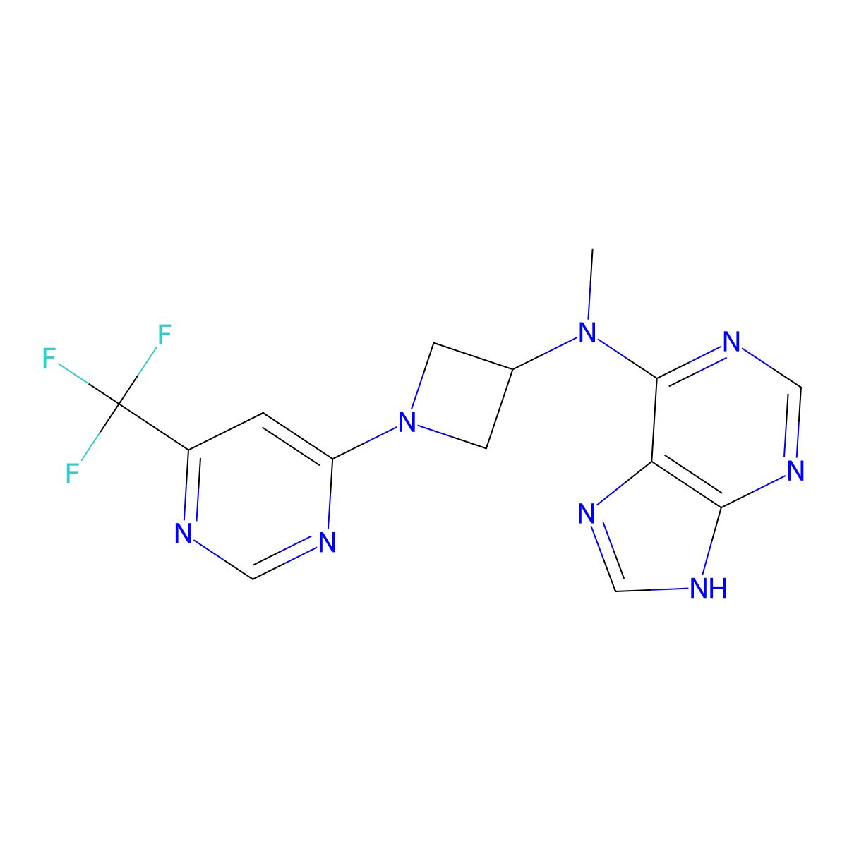 N-methyl-N-{1-[6-(trifluoromethyl)pyrimidin-4-yl]azetidin-3-yl}-9H-purin-6-amine molecular structure, CAS 3054592-10-5