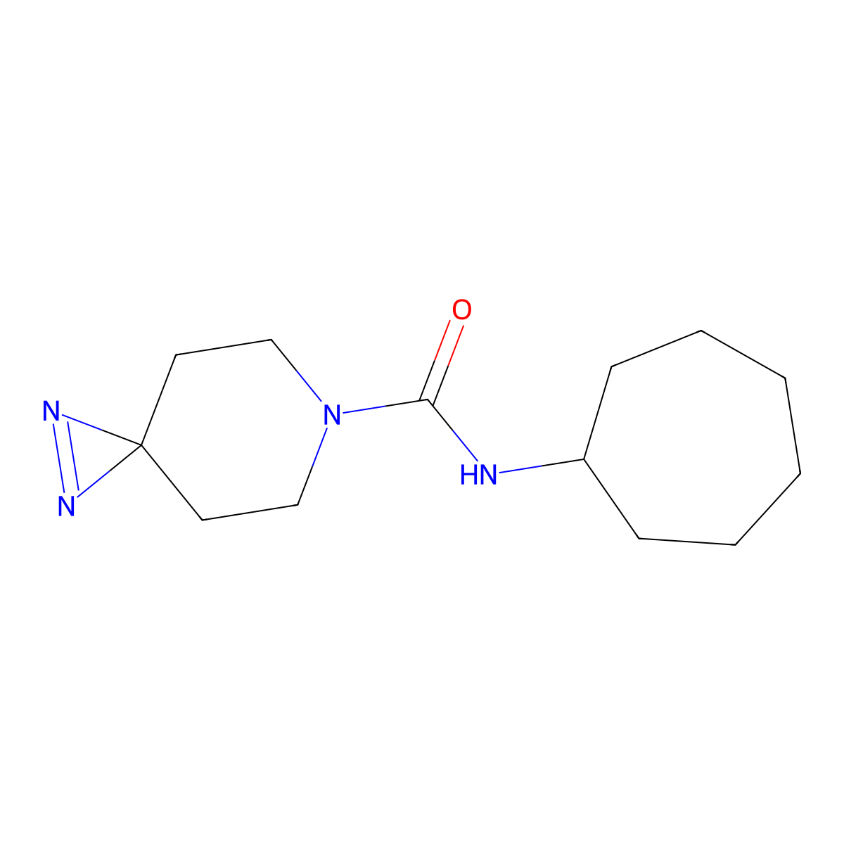 N-cycloheptyl-1,2,6-triazaspiro[2.5]oct-1-ene-6-carboxamide molecular structure, CAS 3054592-12-7