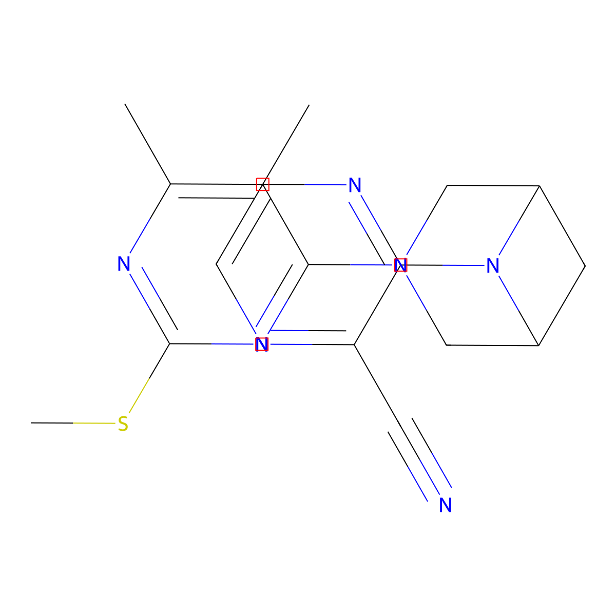 3-{3-[5,6-Dimethyl-2-(methylsulfanyl)pyrimidin-4-yl]-3,6-diazabicyclo[3.1.1]heptan-6-yl}pyrazine-2-carbonitrile molecular structure, CAS 3054592-20-7