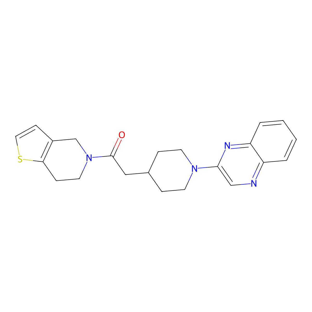 2-[1-(quinoxalin-2-yl)piperidin-4-yl]-1-{4H,5H,6H,7H-thieno[3,2-c]pyridin-5-yl}ethan-1-one molecular structure, CAS 3054592-21-8
