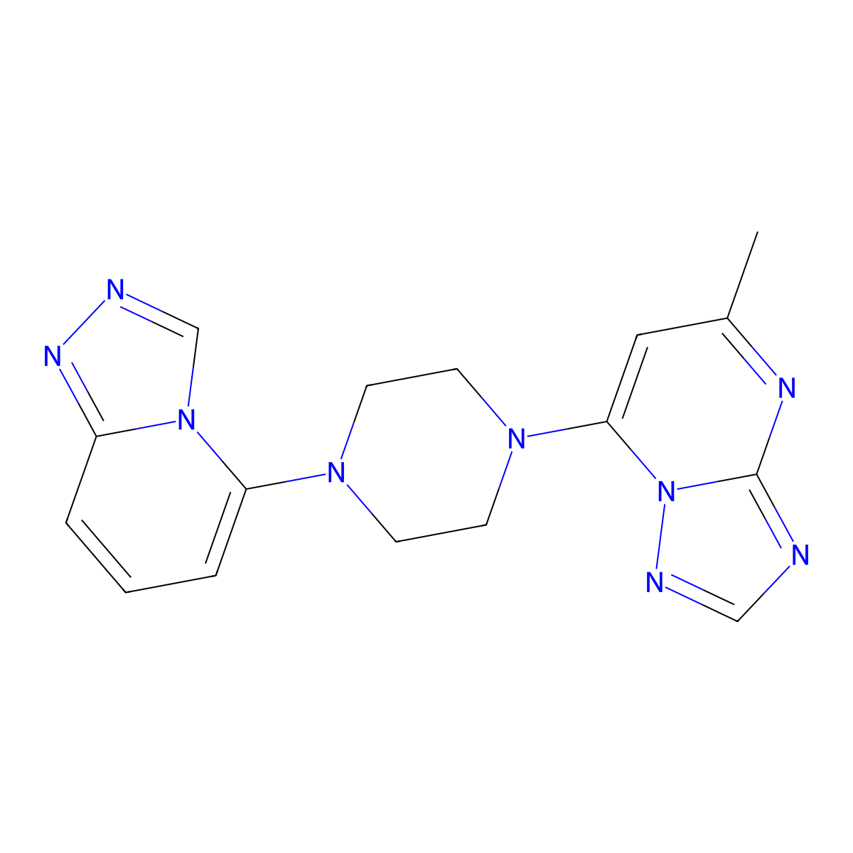 1-{5-Methyl-[1,2,4]triazolo[1,5-a]pyrimidin-7-yl}-4-{[1,2,4]triazolo[4,3-a]pyridin-5-yl}piperazine molecular structure, CAS 3054592-27-4