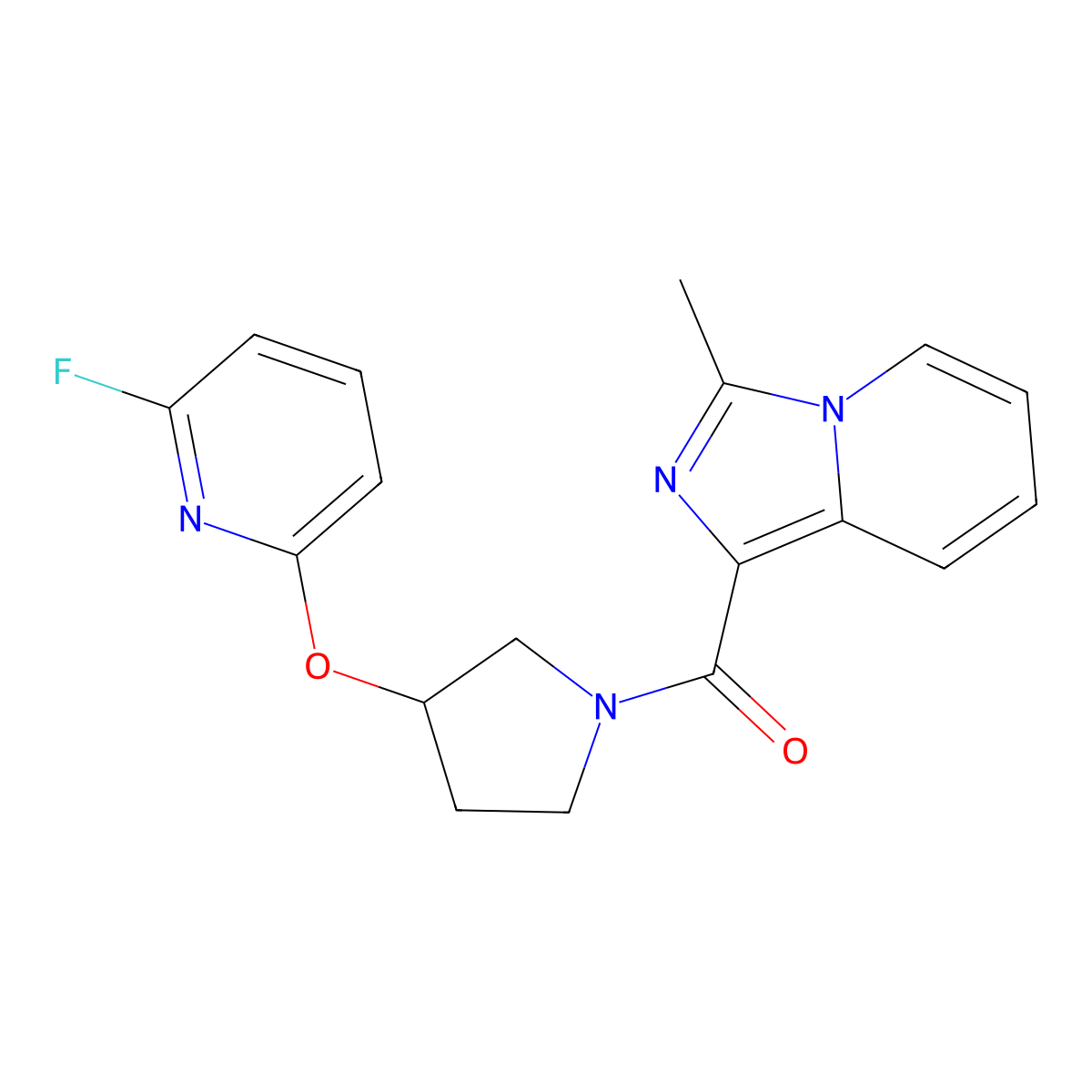 2-Fluoro-6-[(1-{3-methylimidazo[1,5-a]pyridine-1-carbonyl}pyrrolidin-3-yl)oxy]pyridine molecular structure, CAS 3054592-34-3