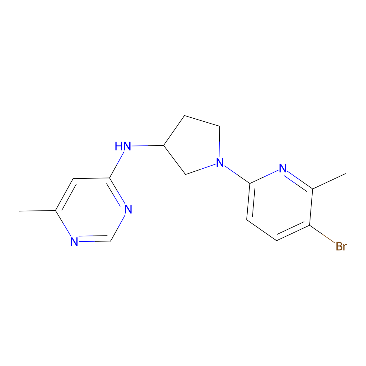 N-[1-(5-bromo-6-methylpyridin-2-yl)pyrrolidin-3-yl]-6-methylpyrimidin-4-amine molecular structure, CAS 3054592-37-6