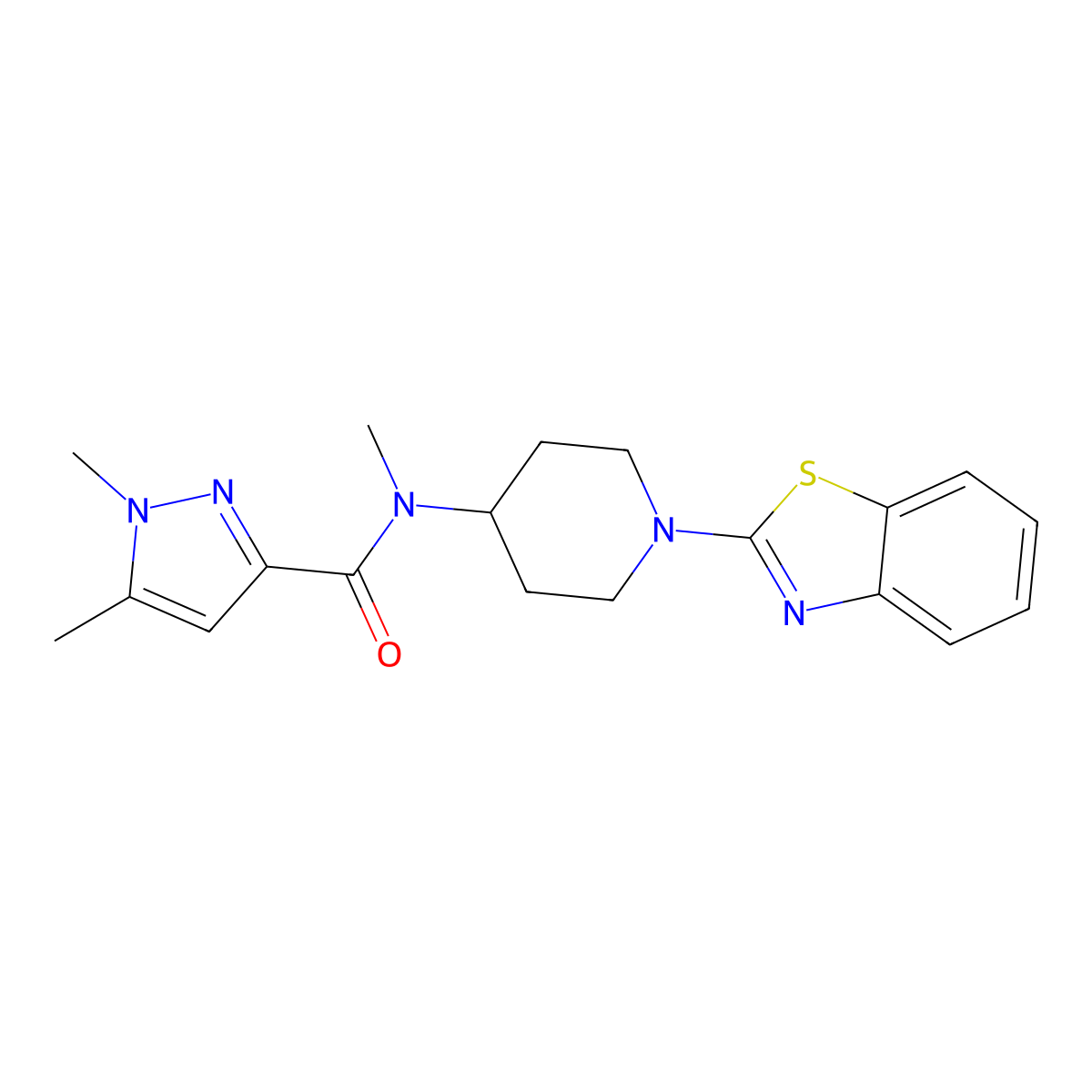 N-[1-(1,3-benzothiazol-2-yl)piperidin-4-yl]-N,1,5-trimethyl-1H-pyrazole-3-carboxamide molecular structure, CAS 3054592-39-8