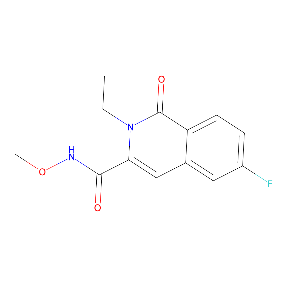 2-ethyl-6-fluoro-N-methoxy-1-oxo-1,2-dihydroisoquinoline-3-carboxamide molecular structure, CAS 3054592-44-5