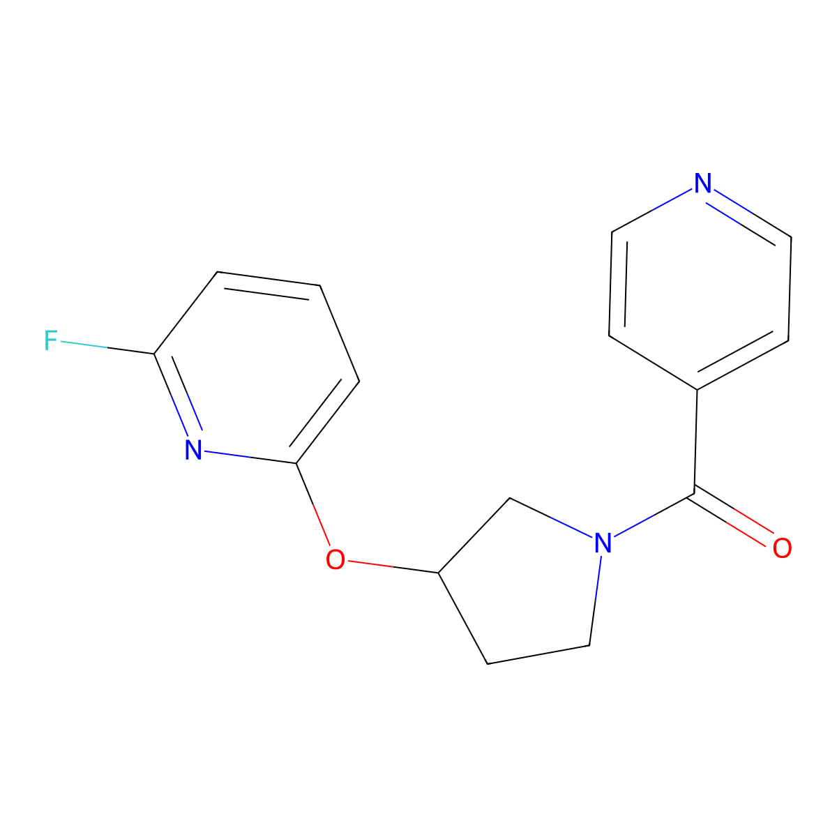 [3-(6-Fluoropyridin-2-yl)oxypyrrolidin-1-yl]-pyridin-4-ylmethanone molecular structure, CAS 3054592-57-0