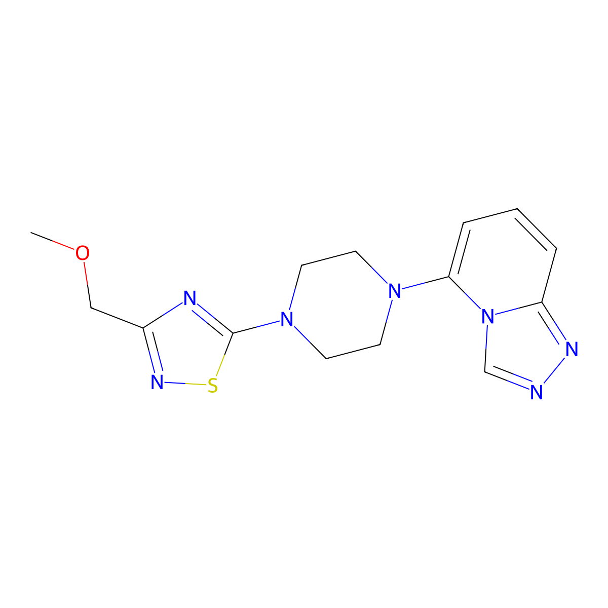 1-[3-(Methoxymethyl)-1,2,4-thiadiazol-5-yl]-4-{[1,2,4]triazolo[4,3-a]pyridin-5-yl}piperazine molecular structure, CAS 3054592-58-1