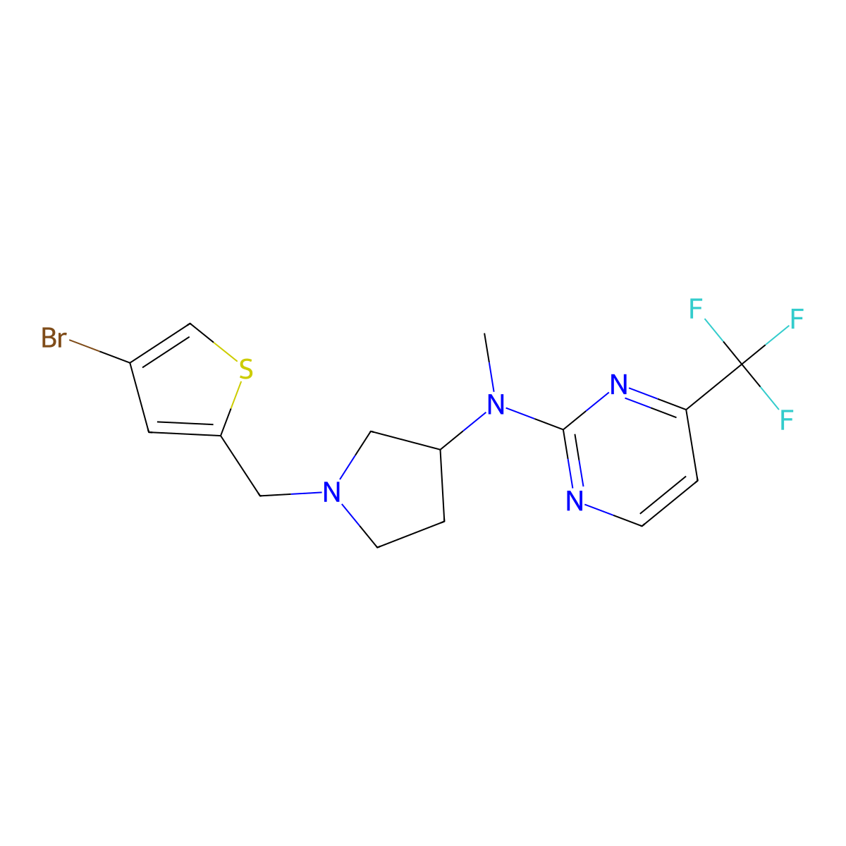N-{1-[(4-bromothiophen-2-yl)methyl]pyrrolidin-3-yl}-N-methyl-4-(trifluoromethyl)pyrimidin-2-amine molecular structure, CAS 3054592-60-5
