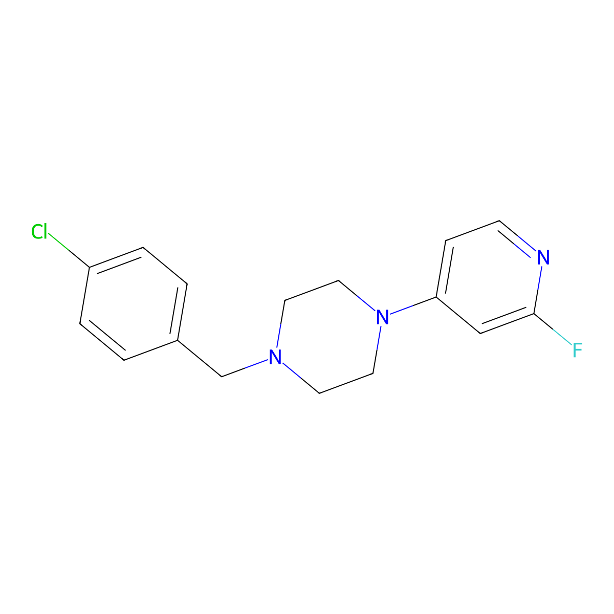 1-[(4-Chlorophenyl)methyl]-4-(2-fluoropyridin-4-yl)piperazine molecular structure, CAS 3054592-67-2