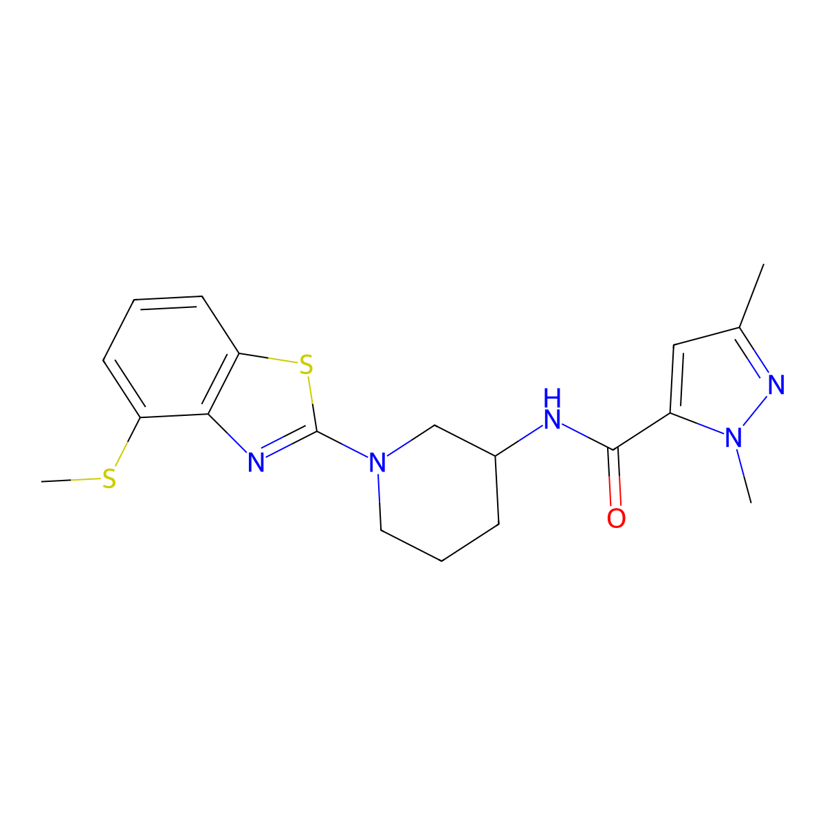 1,3-dimethyl-N-{1-[4-(methylsulfanyl)-1,3-benzothiazol-2-yl]piperidin-3-yl}-1H-pyrazole-5-carboxamide molecular structure, CAS 3054592-73-0