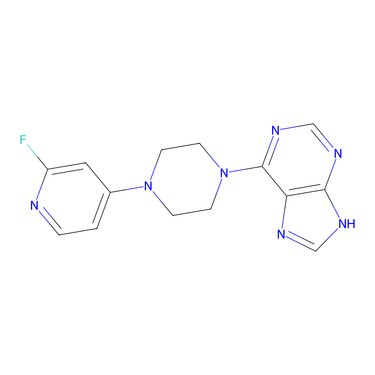 6-[4-(2-fluoropyridin-4-yl)piperazin-1-yl]-9H-purine molecular structure, CAS 3054592-74-1