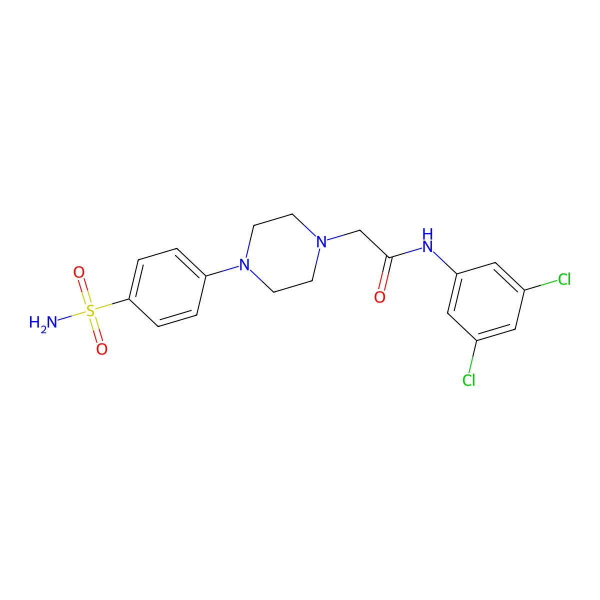 N-(3,5-dichlorophenyl)-2-[4-(4-sulfamoylphenyl)piperazin-1-yl]acetamide molecular structure, CAS 3054592-79-6